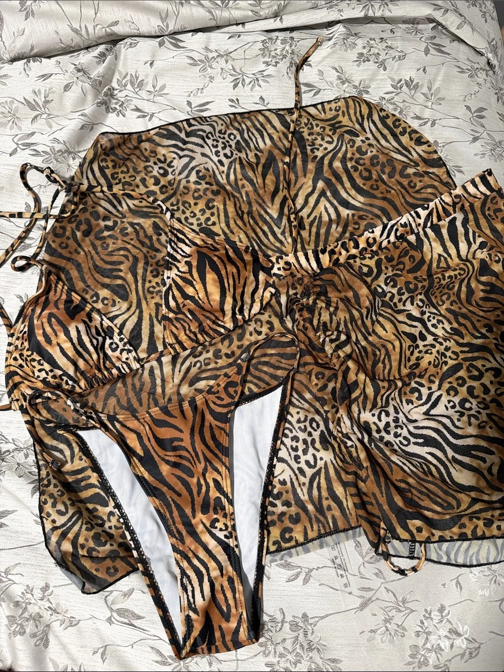 4-Piece Animal Print Swim Set - Tiger & Leopard Mix NWOT